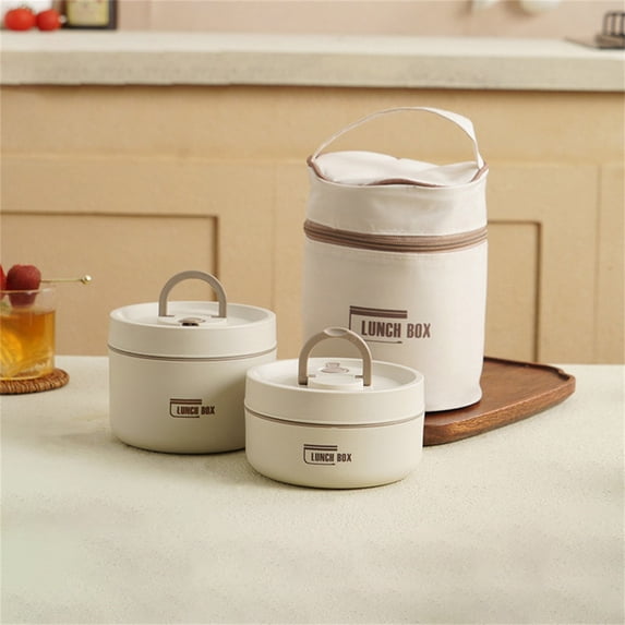 Stackable Stainless Steel Insulated Lunch Box Set with Thermal Bag–Leakproof Portable Lunch Container for Hot & Cold Food, Meal Prep Food Storage for Work, Picnic, Travel, H-420ml+620ml-Beige