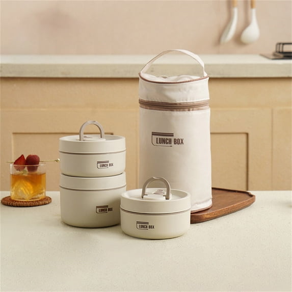 Stackable Stainless Steel Insulated Lunch Box Set with Thermal Bag–Leakproof Portable Lunch Container for Hot & Cold Food,Meal Prep Food Storage for Work,Picnic,Travel,K-2*420ml+1*620ml-Beige