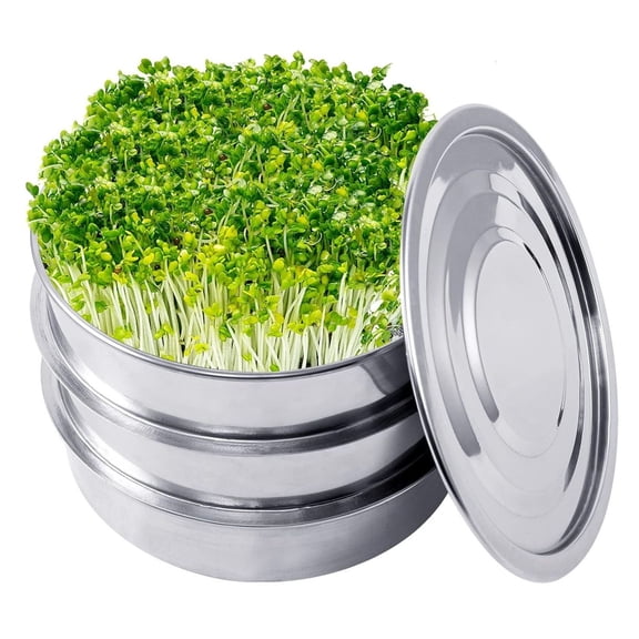 Stackable Stainless Steel Seed Sprouting Trays, 2-Tier Microgreens Growing Kit for Indoor Garden(RL Silver 1 PC)