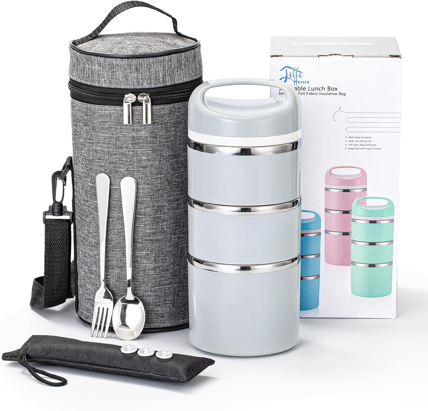 Stackable Stainless Thermal Compartment Lunch/Snack Box, 3-Tier ...