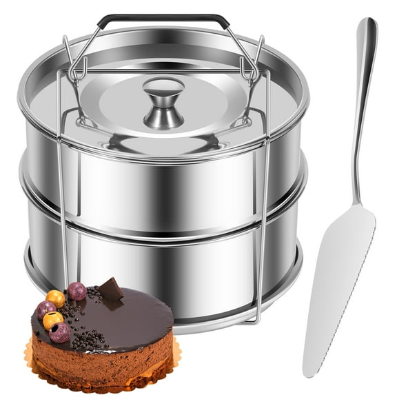 Stackable Steamer Insert Pans,2 Tier Stainless Steel Pot-in-Pot Baking Pan,Pressure Cooker Accessories with Cake shovel