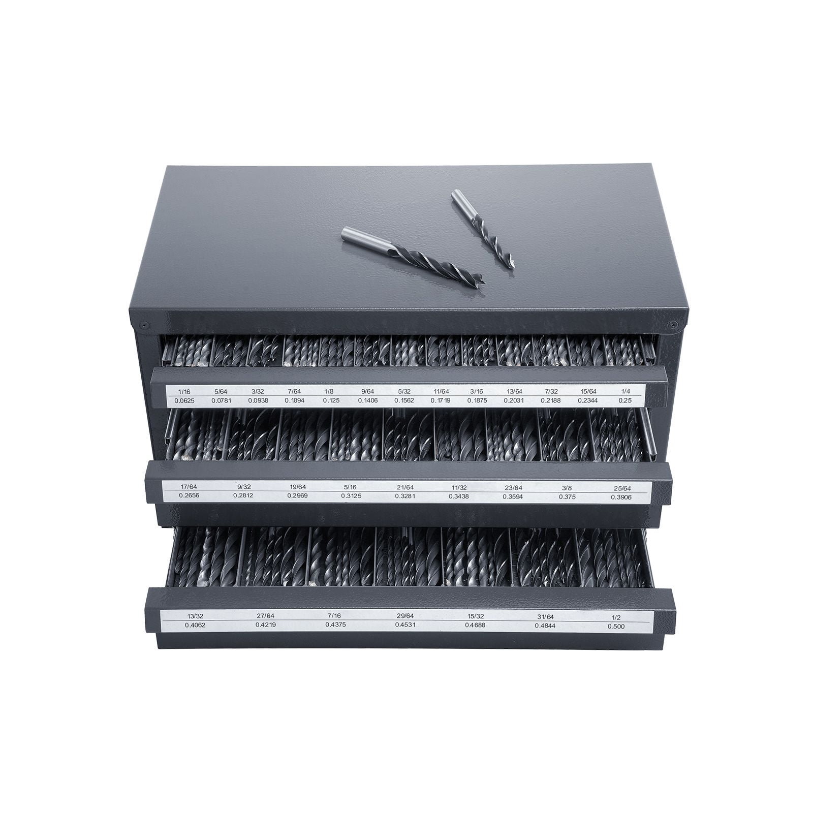 Bit Label Three Drawer Steel Drill Bit Organizer Cabinet for 1/16 to 1/2 Inch ...