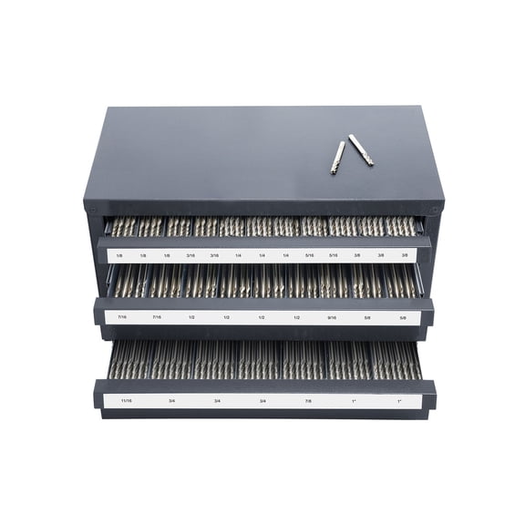 Stackable Steel Tool Cabinet with 29 Labeled Drawers, Organizes End Mills from 1/8" to 1", Compact Storage for Workshop Tools