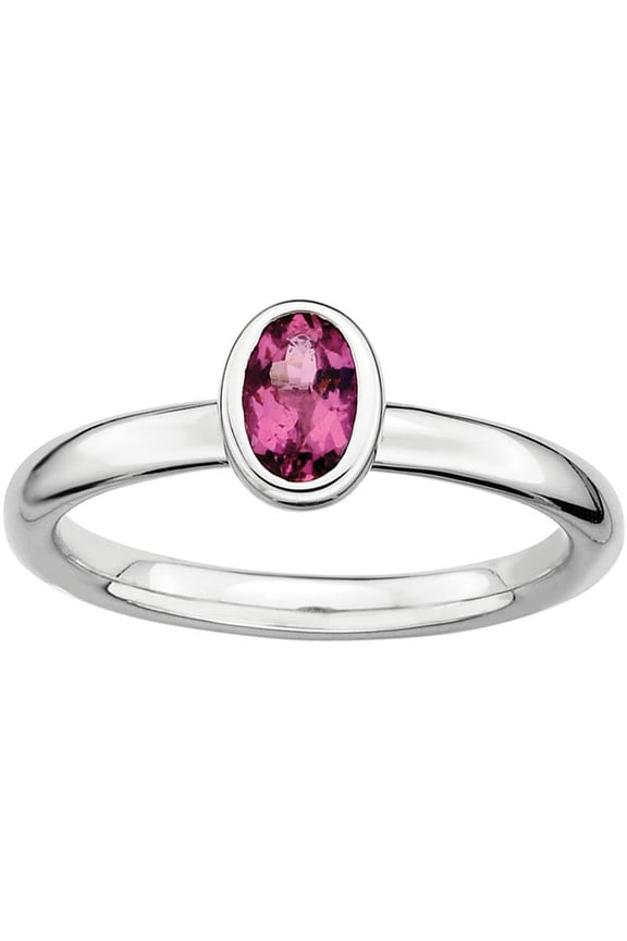 Stackable Sterling Silver Double Round Created Ruby Ring