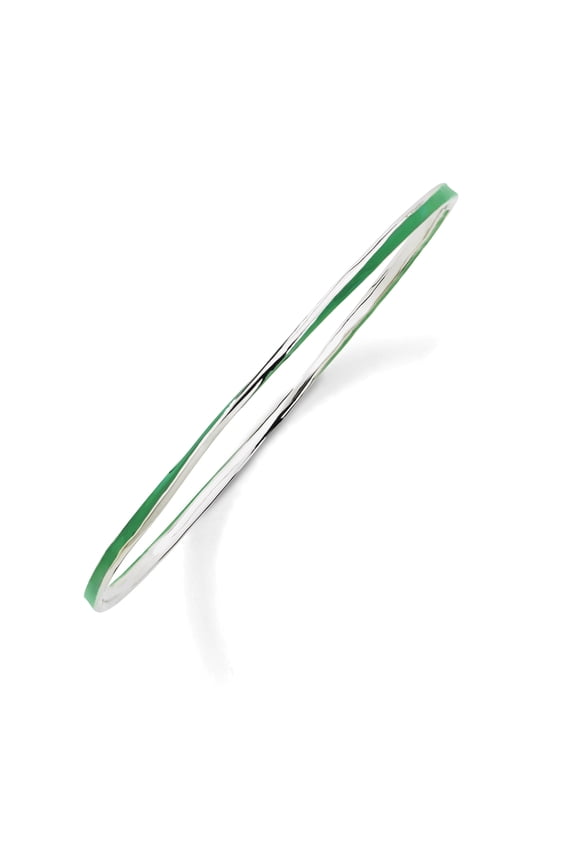 Stackable Sterling Silver Twisted Green Enamel Bangle