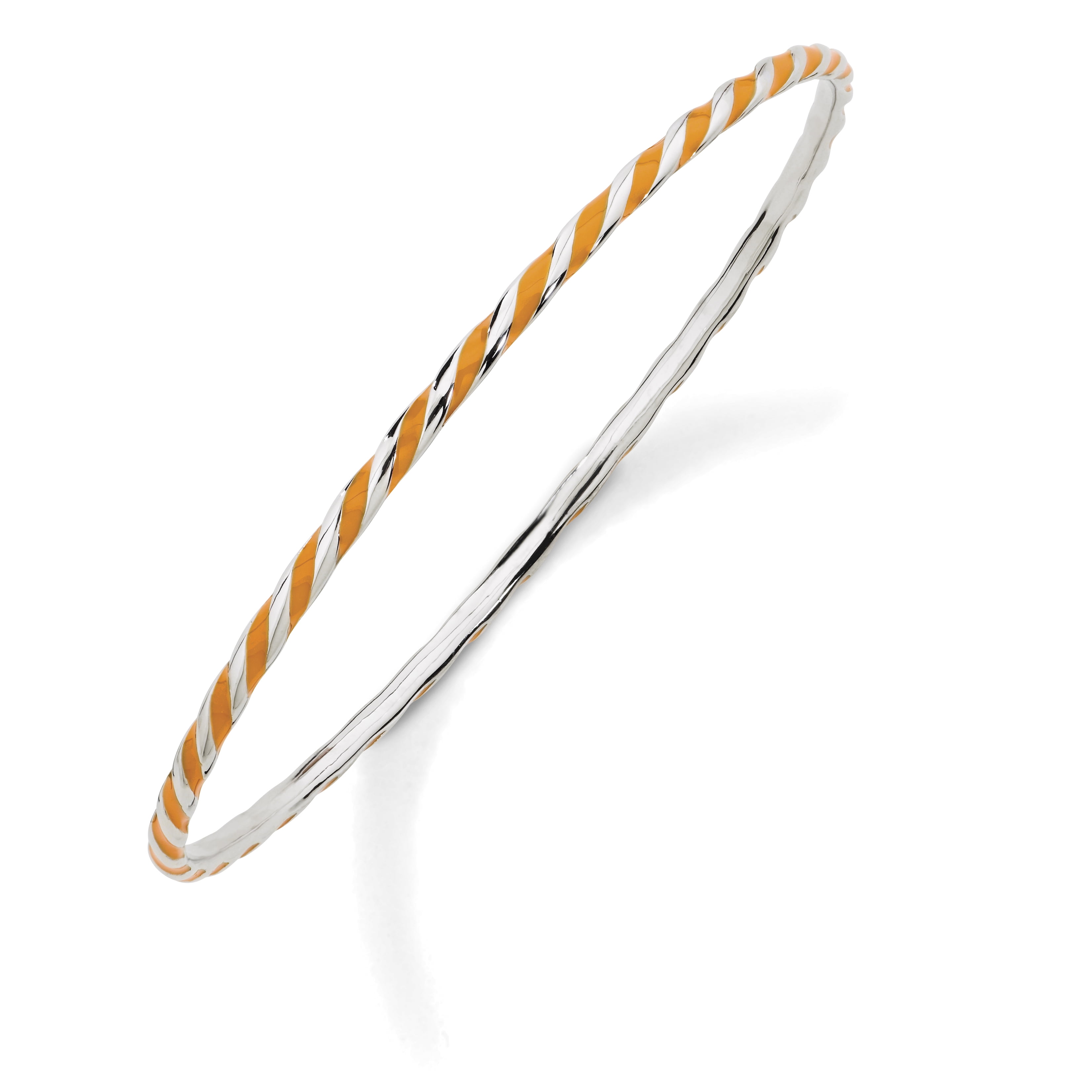 Stackable Sterling Silver Twisted Orange Enamel Bangle