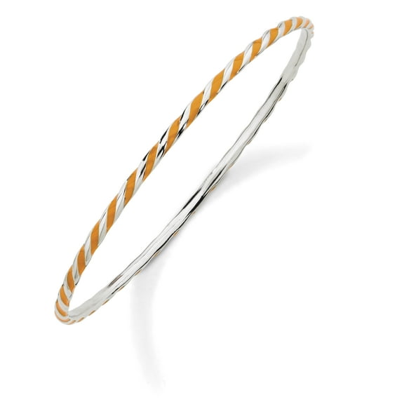 Stackable Sterling Silver Twisted Orange Enamel Bangle