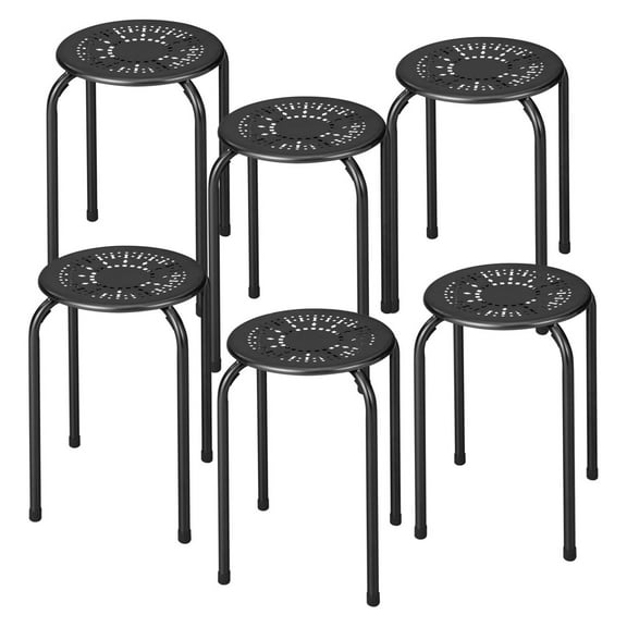 Stackable Stools 6 Pack, Portable Stacking Bar Stools Iron Round Nesting Chairs Flexible Seating for Home Office School, Black