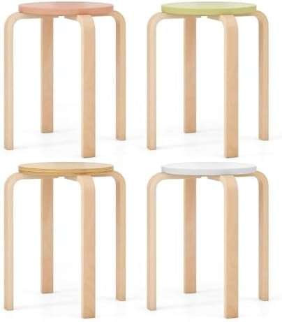Stackable Stools Set of 4, Bentwood Stacking Backless Dining Stool, 18 ...