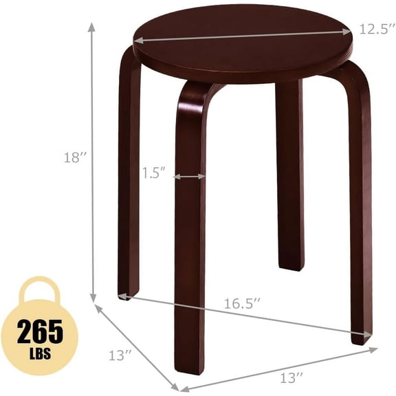 Stackable Stools Set of 4, Bentwood Stacking Backless Dining Stool, 18" Nesting Flexible Seating with Round Top, Anti Slip Felt Pad, for Classroom Elementary Kitchen Dining Room