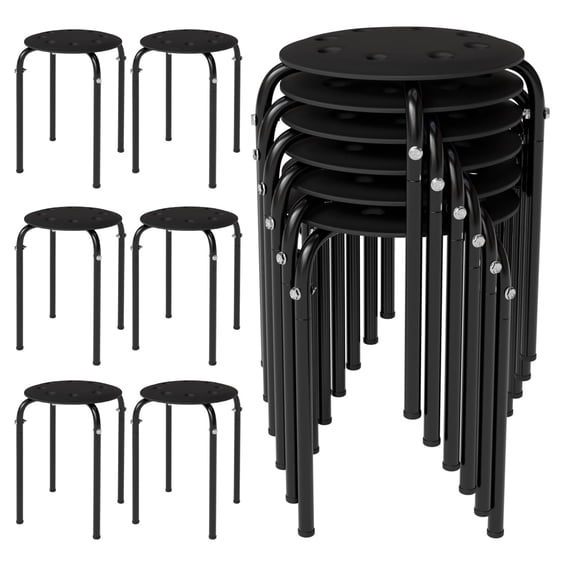 Stackable Stools Set of 6, Plastic Nesting Chairs Portable Round Stool for Home, Space-Saving Seating for Indoor Outdoor Classroom Office, Party Decoration, Black