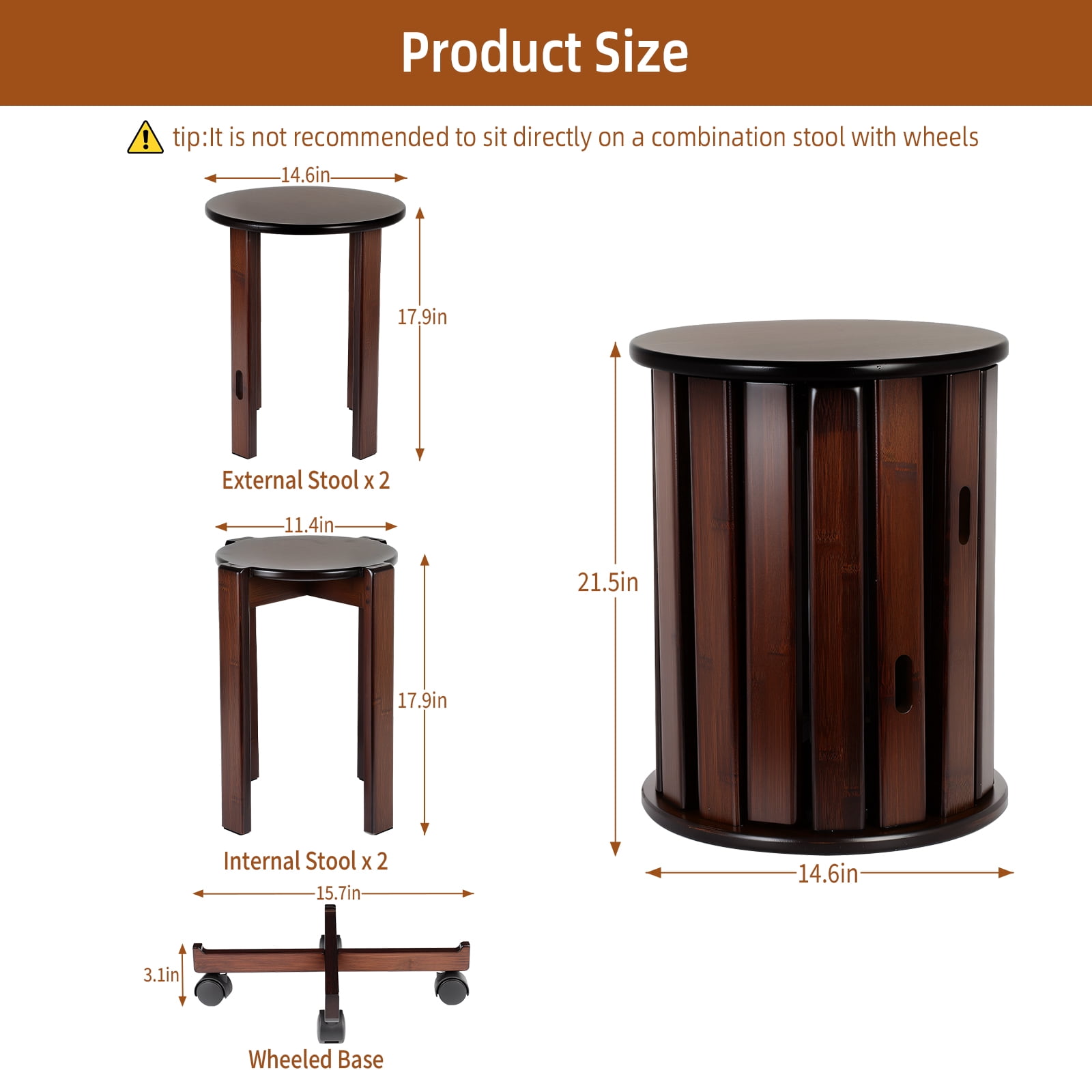 Stackable Stools Timber Stackable Stools Set of 4,Wood Chair on Wheels Sturdy and Durable, No ...