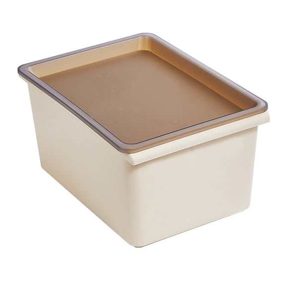Stackable Storage Bin Plastic Desktop Snack Toy Organizer Box with Lid for Pantry Bedroom Bathroom Cabinet Cream