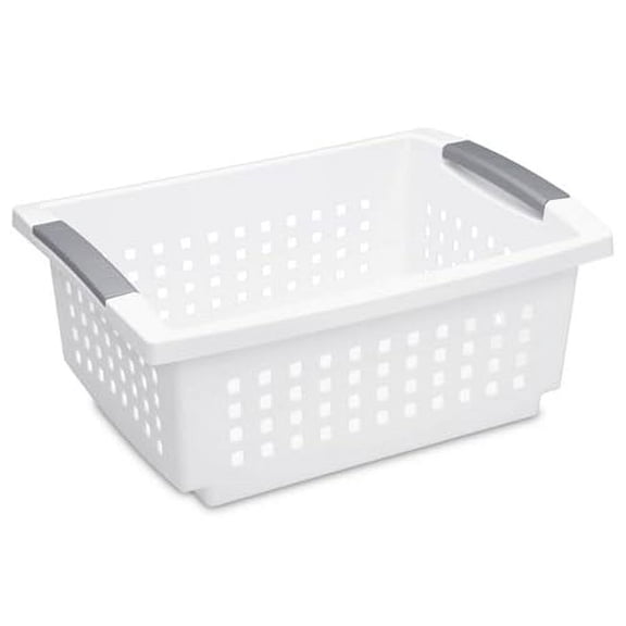 Stackable Storage Bin and Organization Basket with Flip Down Accent Rails for Home and Household Organization,Medium,White (20 Pack)