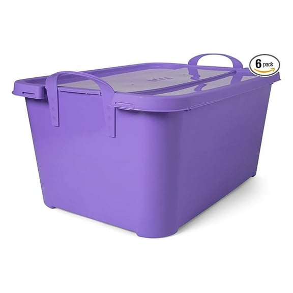 Stackable Storage Bins 6 Pack, 55 Quart Organizer - Lightweight Plastic Containers with Lids & Handles for Home, Garage, Closet, Laundry Room