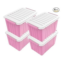 Stackable Storage Bins 72 Quart - 4 Pack, Plastic Storage Containers with Lids & Latches, Nesting Organizer Boxes for Home, Closet, Pink/White