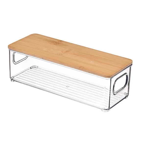 Stackable Storage Bins with Bamboo Top - Kitchen Counter Organizer Basket for Fruit, Produce, Vegetable (Onion, Potato) - Acrylic Open Front Bins for Organizing-Style 3