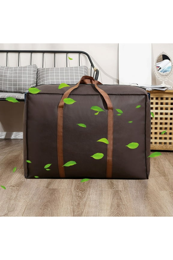 Stackable Storage Bins,Big Capacity Folding Luggage Bag Travel Clothes Storage Bags Zipper Non-Woven Suitcase Foldable Moving House Duffle Bag Handbag,Coffee(XL)