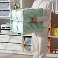 thumbnail image 1 of Stackable Storage Bins, Foldable Wardrobe Organizer Drawers, Plastic Closet Shelves for Shoes Clothes Toys(Green-A), 1 of 6