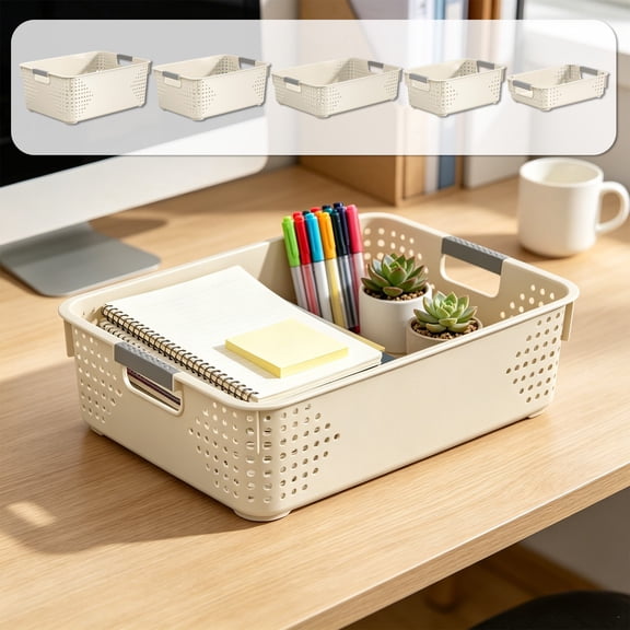 Stackable Storage Bins with Handle, White Organizer Containers, Durable Plastic Storage Box, Multipurpose Household Bin, Great for Kitchen, Pantry, Bathroom and Wardrobe Organization, White-Xs