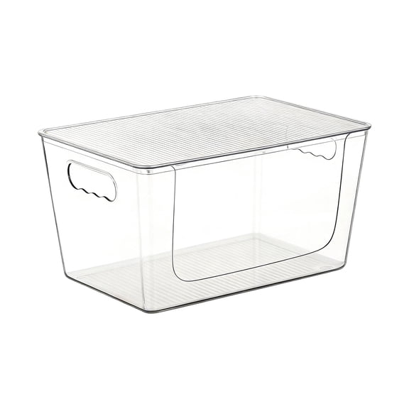 Stackable Storage Bins with Lids,Transparent Plastic Containers with Handle,Plastic Open Front Kitchen Storage Box,Organizer Bins for Under Kitchen Sink, Laundry Room Organization and Storage,Clear