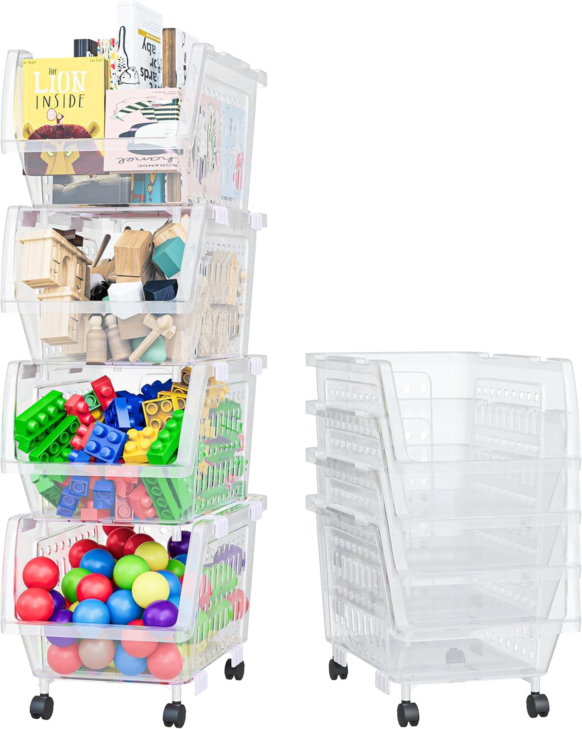 Stackable Storage Bins Open Front Clear, 4 Pack Small Stackable Storage ...