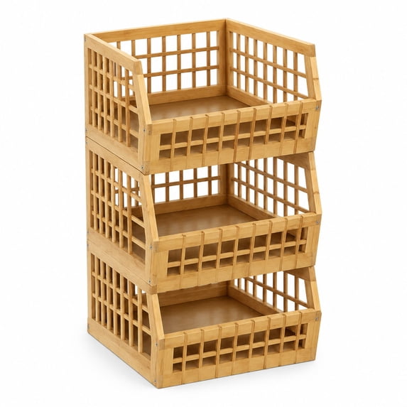 Stackable Storage Bins, Open Front Lattice Design, Set of 3 Large ...