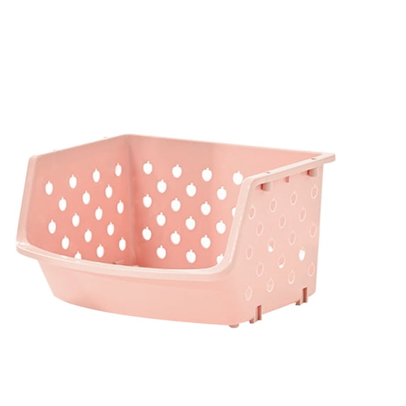 Stackable Storage Bins Open Front for Pantry Storage,Sturdy Plastic Multi Layer Easy Stacking Fruit & Vegetable Basket Toy Storage Rack,Vertical & Space Saving Pantry Organizer(14x11x7.9")(Pink-L)