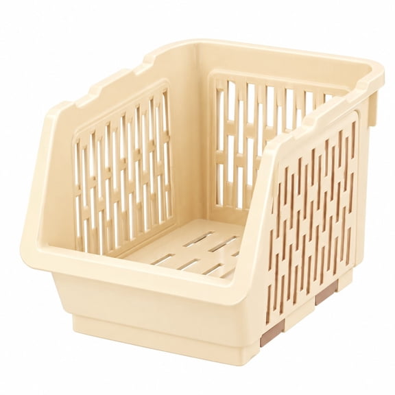 Stackable Storage Bins, Plastic Kitchen Pantry Organizer Baskets, Ventilated, Cream White, Small, 1 Pack