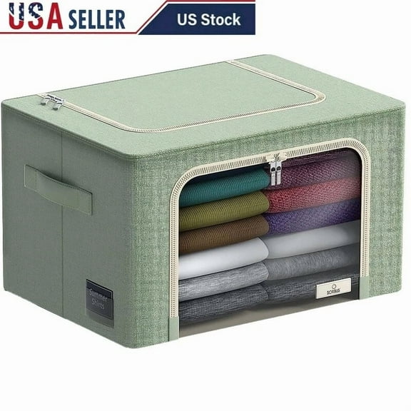 Stackable Storage Bins W/ Metal Frame Clear Window Handles Clothes Bedding Teal