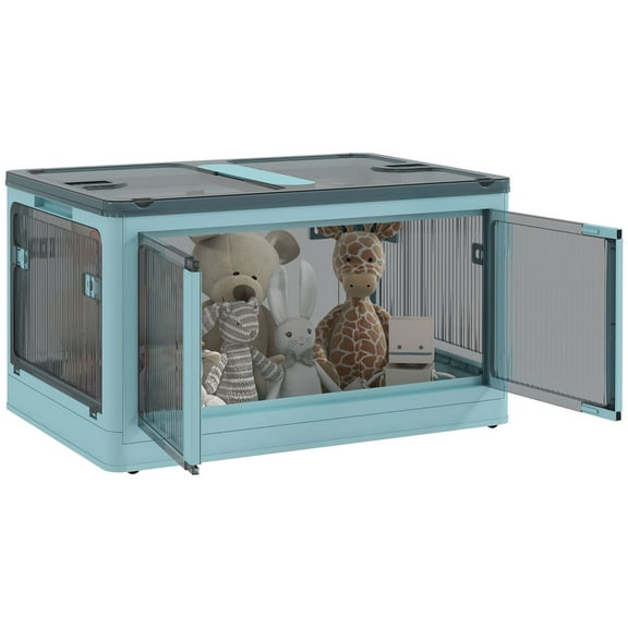 Stackable Storage Bins With Lids, Wheels, and Collapsible Design, Blue