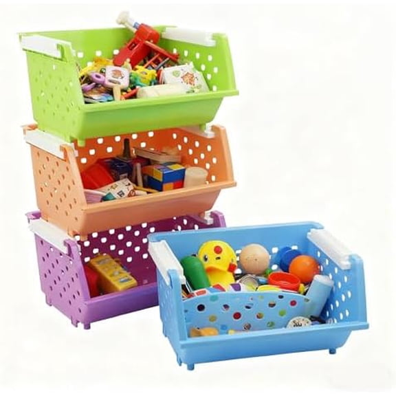 Stackable Storage Bins for Pantry, 4-Pack Open Front Stacking Basket, Muti-Purpose Organizer for Vegetable Fruit$$Home Decor, Kitchen, & Other