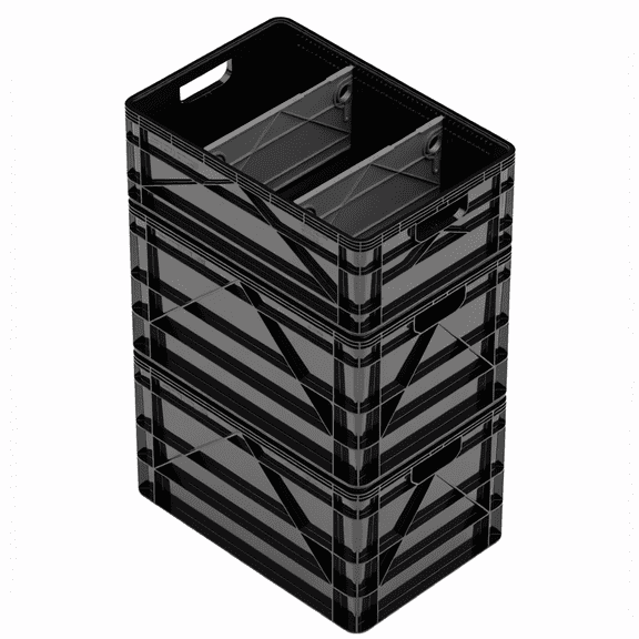 Stackable Storage Bins with Dividers, Heavy Duty Plastic Organizer Crates with Handles for Garage, Workshop, and Moving, Black