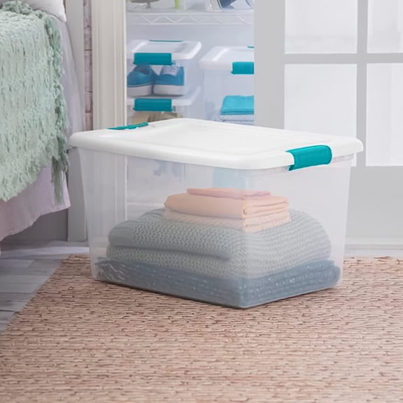 Stackable Storage Bins with Lids - Clear Plastic Organizer Tote for Closet Garage