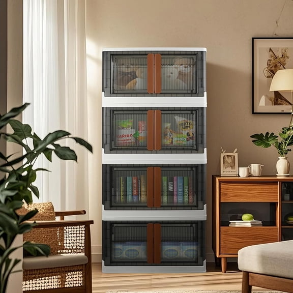 Stackable Storage Bins with Lids, Extra Large 19 Gallon Collapsible Plastic Organizer Box for Home Closet Kitchen Bedroom, White Gray, 2 Packs