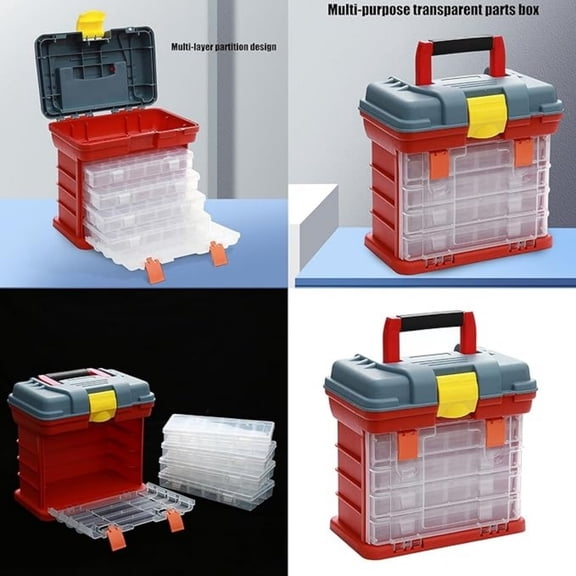 Stackable Storage Box 4 Layer, Clear Organizer with 72 Adjustable Compartments for Jewelry Tools Small Parts, Transparent Craft Tackle Box, Portable Organization Container Style1