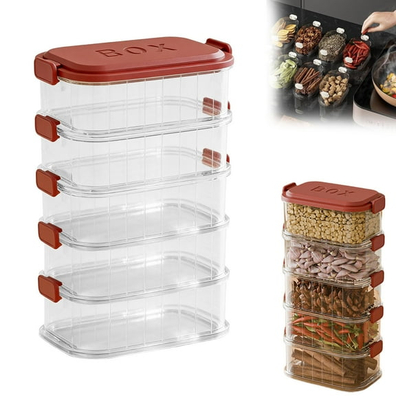 Stackable Storage Box Multi-Layer Airtight Organizer with Transparent Dividers, Travel Jar & Camping Set for Kitchen Grains Food Storage Container Airtight Travel Jars