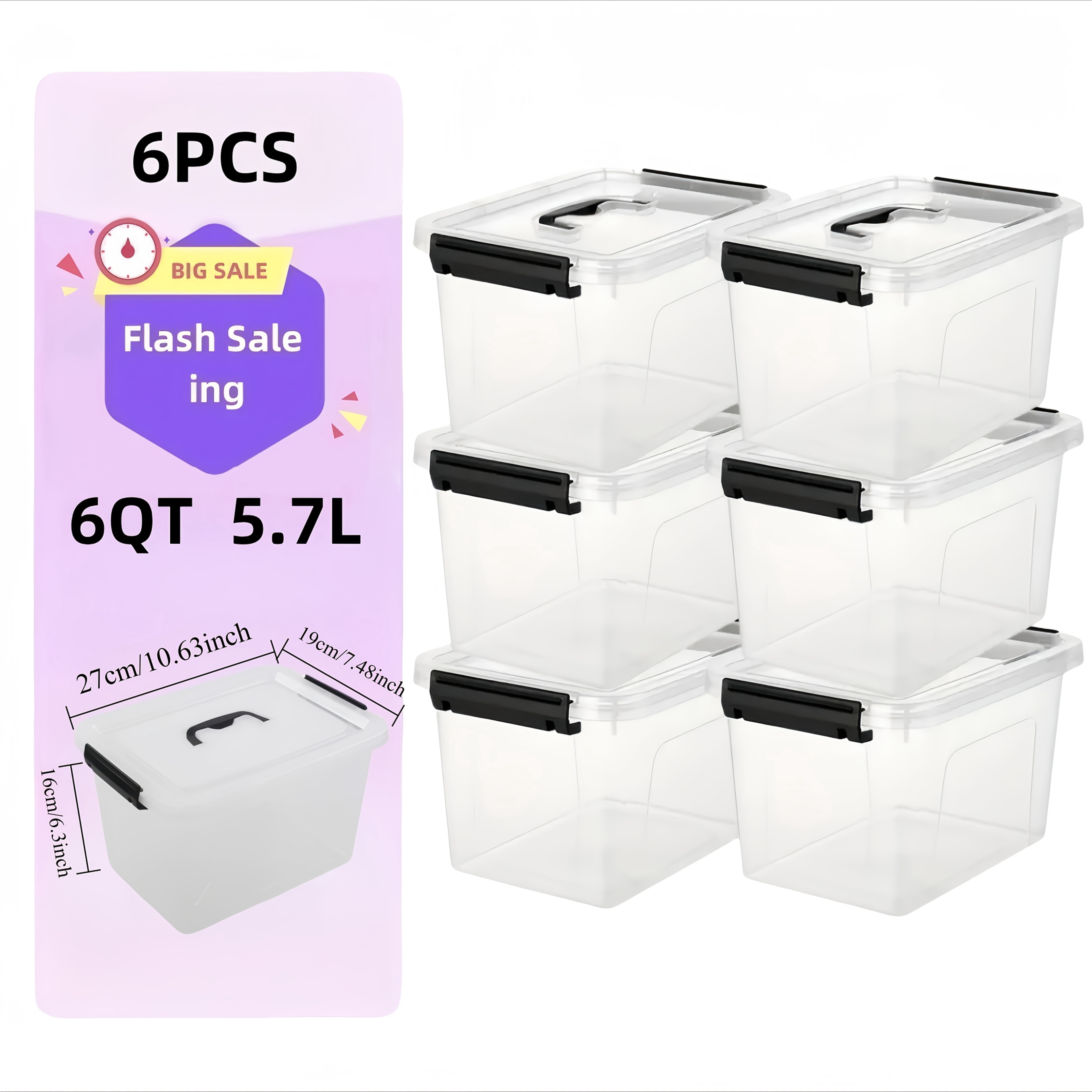[Stackable Storage Boxes] 6-Pack Stackable Clear Plastic Storage Boxes ...