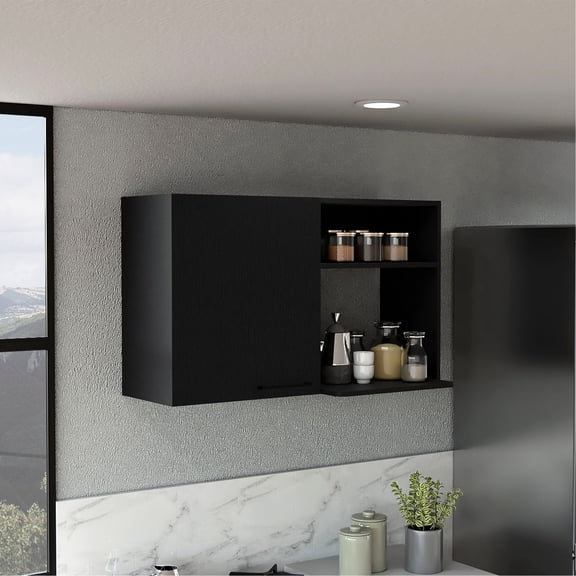 Stackable Storage Cabinet with One Door | Keeps Kitchen Items Clean and Accessible on Shelves | Particle Board Build | Addresses Small Kitchen Storage Issues