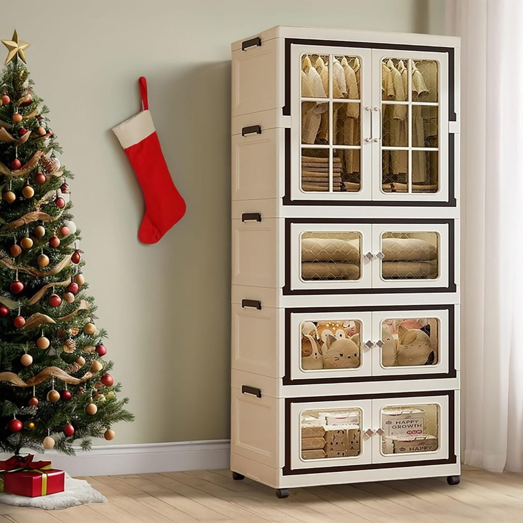 Stackable Storage Cabinet with Lid and Wheels, Plastic Collapsible ...