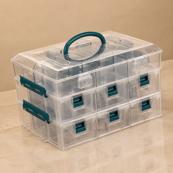 Stackable Storage Container Blue Accents 24 Customizable Compartments 6 Drawers Arts Crafts Sewing Supplies