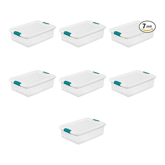 Stackable Storage Containers 32 Quart, 7 Pack - Clear Plastic Storage Bins with Latching Lids - Home Organization & Storage Solutions