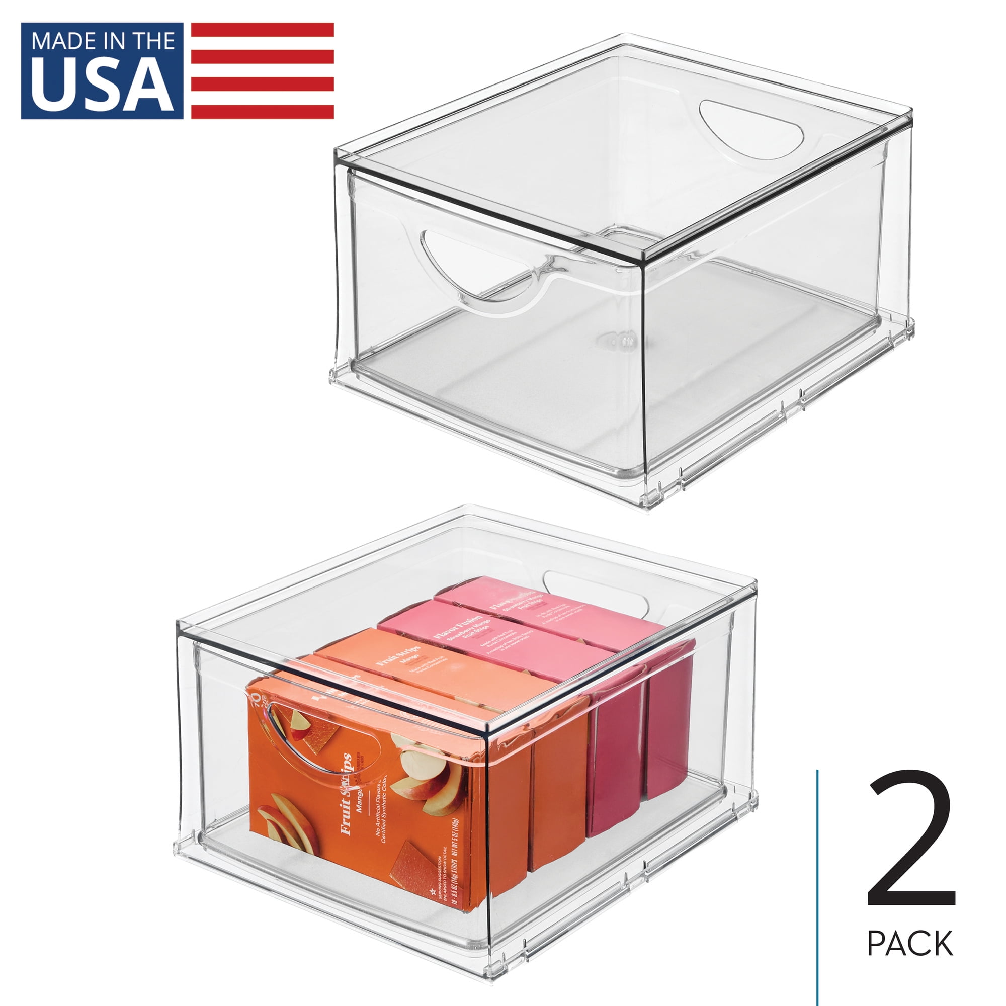 iDesign Stackable Storage Drawer for Pantry, Set of 2, Clear, Made in USA