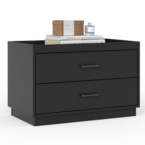 Stackable Storage Drawers, 28" Wide Storage Bins with 2 Drawers for Closet Organizers, Wood Stackable Closet Organizer Modern Large Stackable Storage Units for Living Room Hallway Bedroom, Black