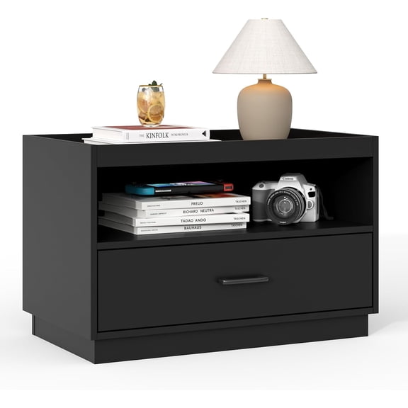 Stackable Storage Drawers,28" Wide Storage Bins w/ Drawers and Compartment for Closet Organizers, Wood Stackable Closet Organizer Modern Large Stackable Storage Units for Living Room Hallway, Black