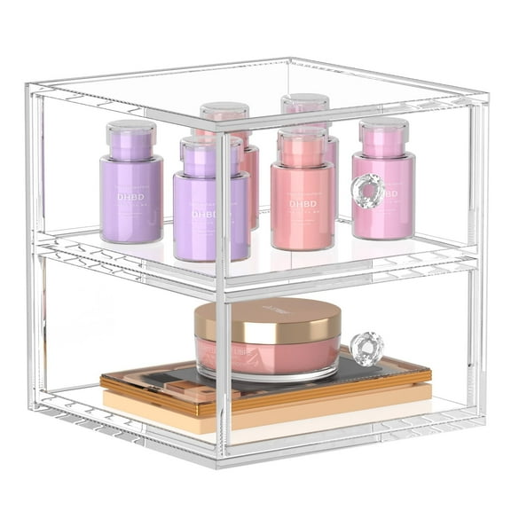 Stackable Storage Drawers Acrylic Organizer,Glam Bathroom Counter Clear Storage Drawers with 2 Drawers for Makeup,Jewelry, Beauty Supplies