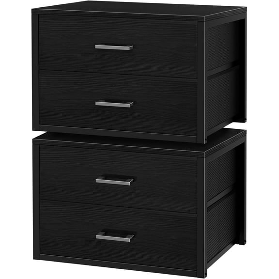 Stackable Storage Drawers Closet Organizers and Storage Fabric 2 Drawer Dresser for Bedroom Set of 2 Black Modern