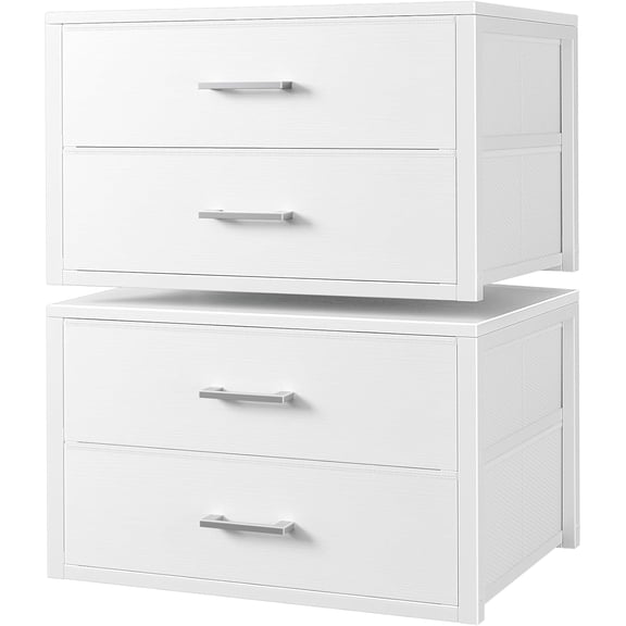 Stackable Storage Drawers Closet Organizers and Storage Fabric White 2 Drawer Dresser for Bedroom 2 Packs Modern