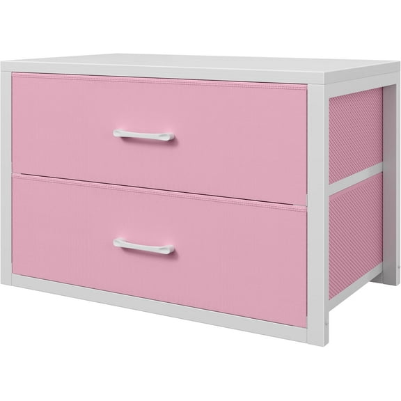 Stackable Fabric Drawer Organizers, 2-Drawer Dresser for Closet and Bedroom, Modern Pink and White