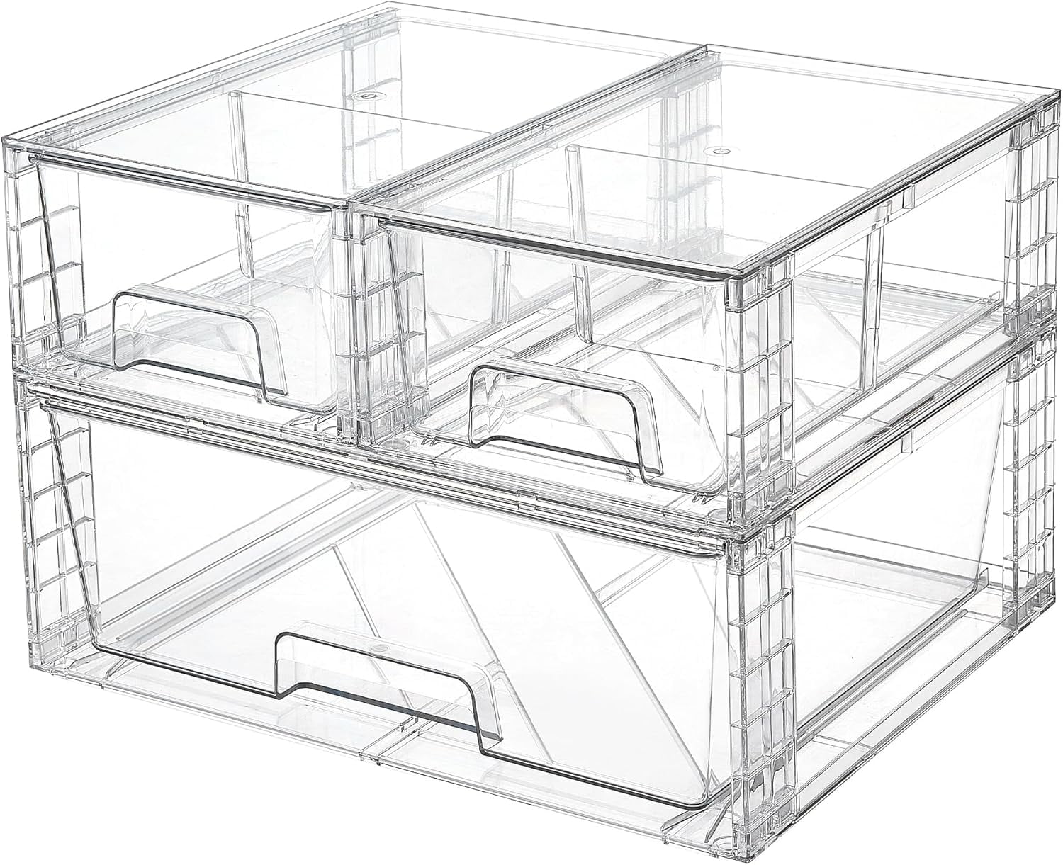 Stackable Storage Drawers, Easily Assemble Acrylic Bathroom Undersink Organizers, Clear Plastic Storage Bins for Closet, Cabinet, Pantry Organization